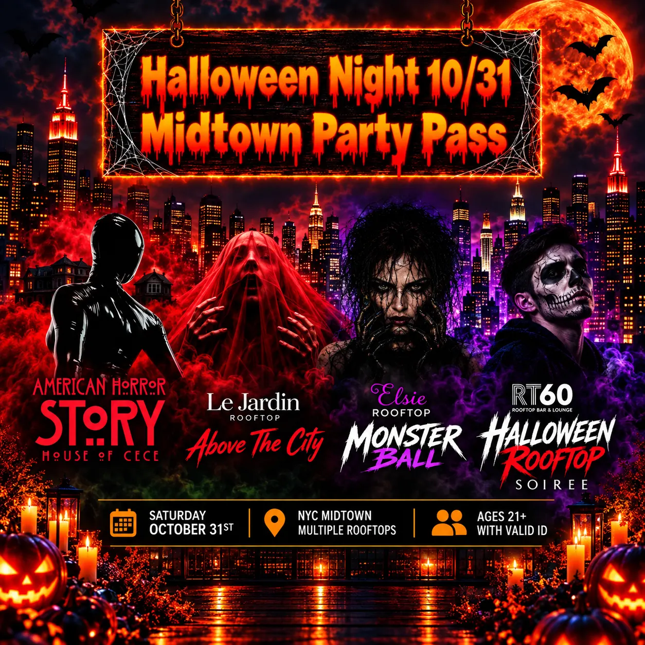 Halloween Night Midtown Party Pass Package! One Ticket with FOUR