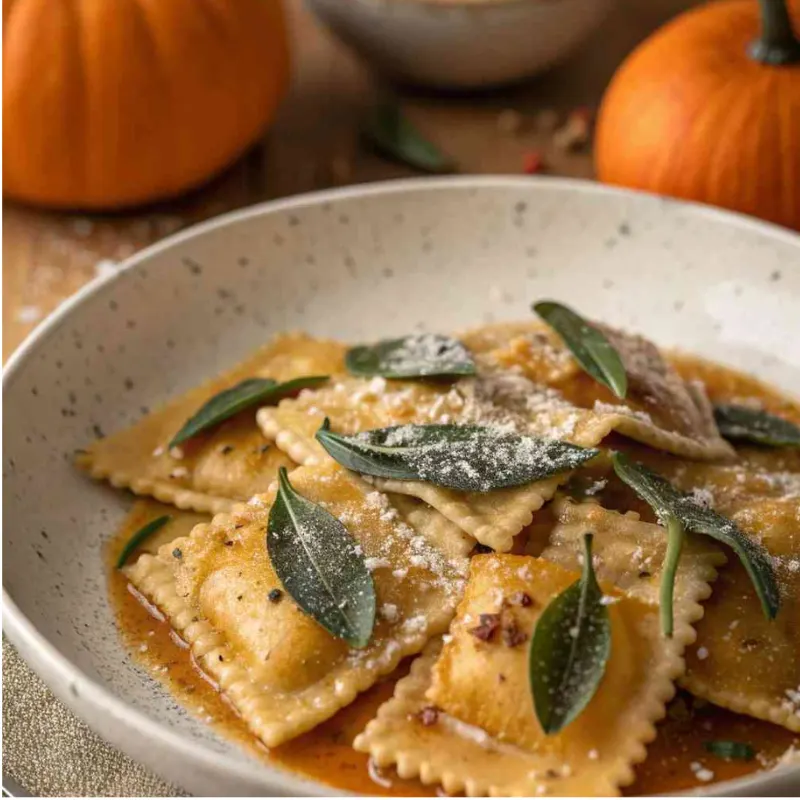 Fall Into Pasta: Pumpkin Ravioli with Brown Butter Sage Sauce - Charlotte