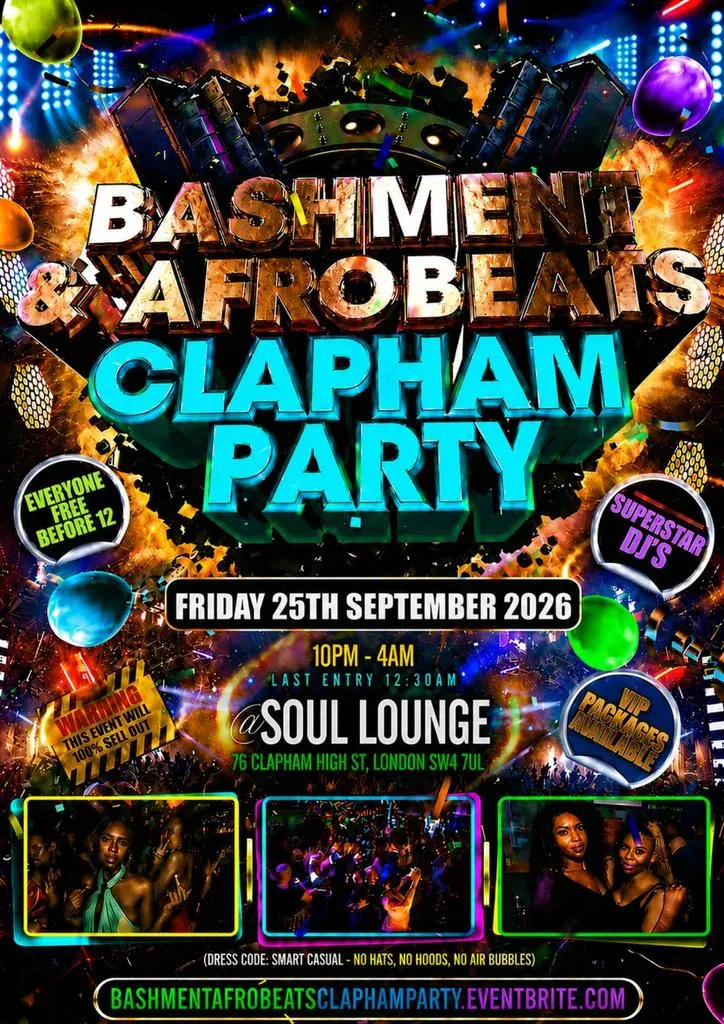 Bashment & Afrobeats Clapham Party Free Before 12AM