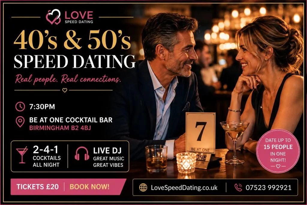 Speed Dating Singles Night 40's and 50's Event Birmingham