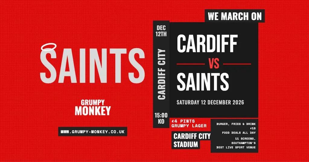 Cardiff vs Saints – Live at Grumpy Monkey ⚽🔴⚪