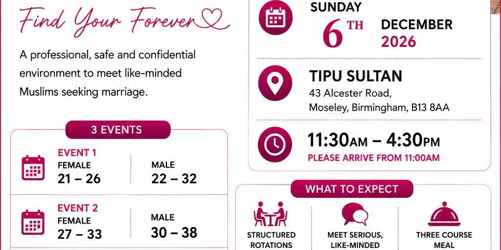 Muslim Marriage Events Birmingham - 3 Groups | 6th December 2026