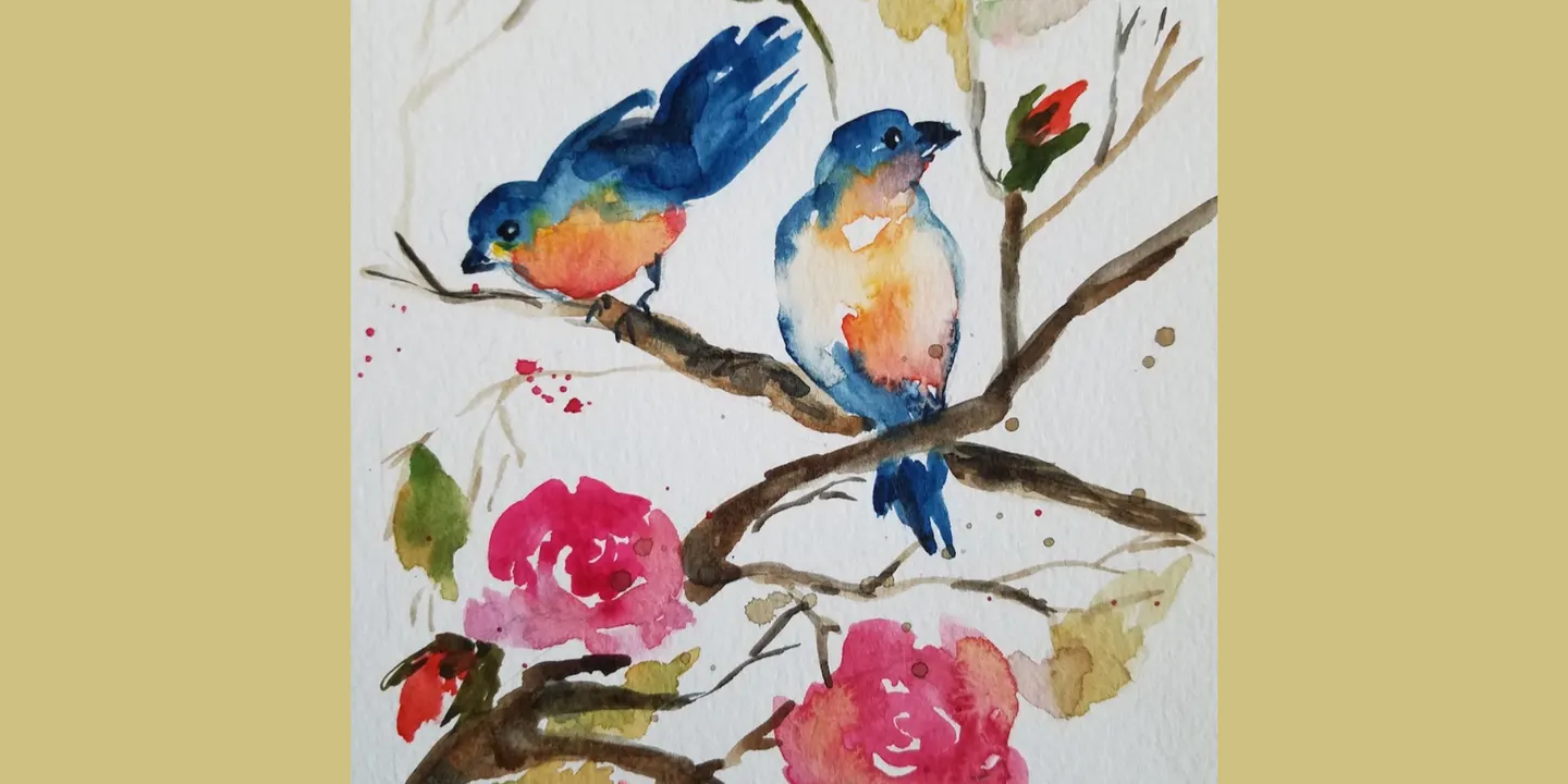Two Birds & Roses: Expressive Watercolor Workshop