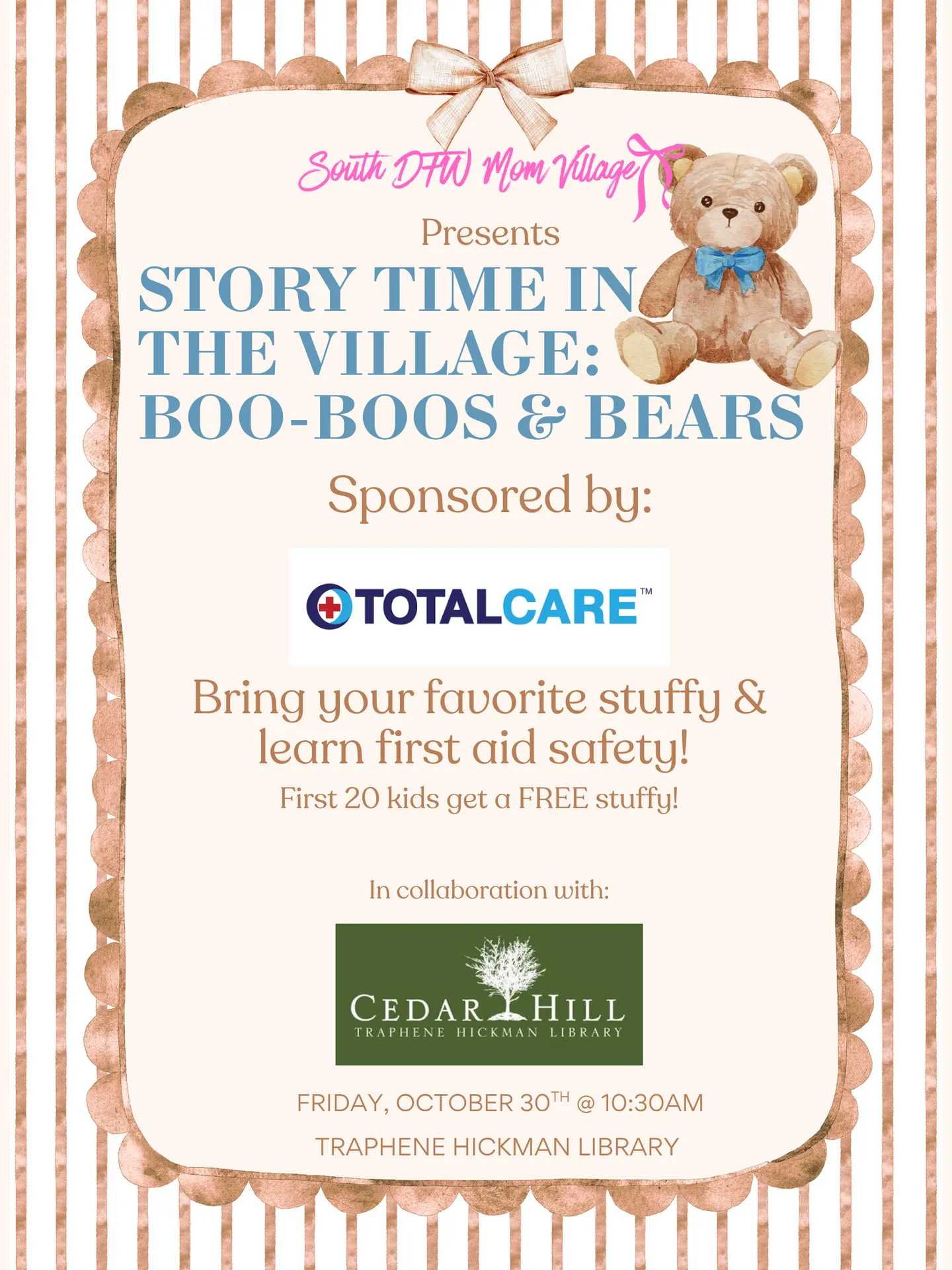 October 30th: Story Time In The Village: Boo-Boos & Bears!
