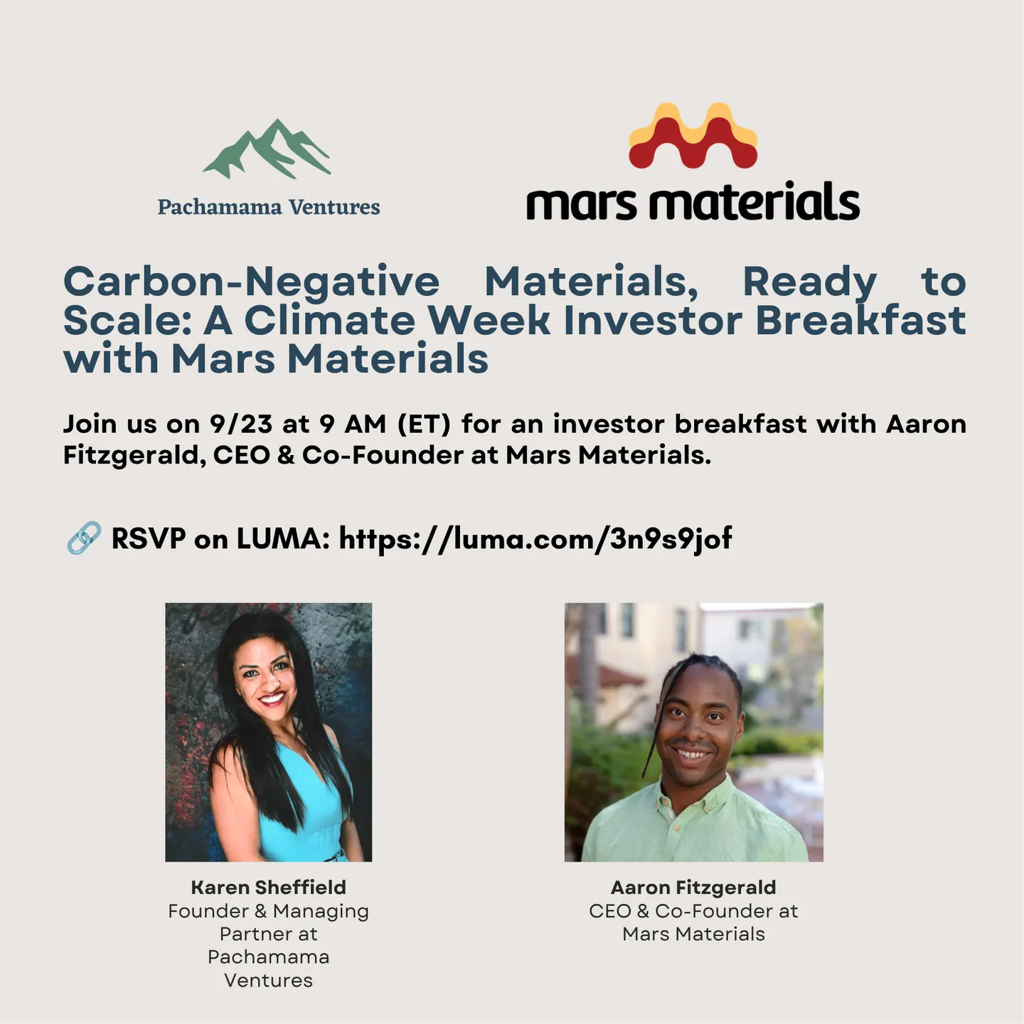Carbon-Negative Materials, Ready to Scale: A Climate Week Investor Breakfast with Mars Materials