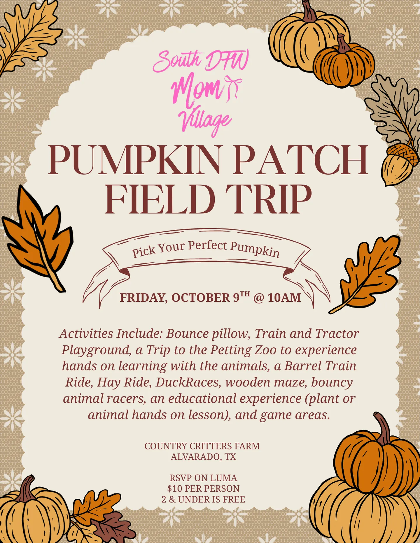 October 9th: Pumpkin Patch Field Trip