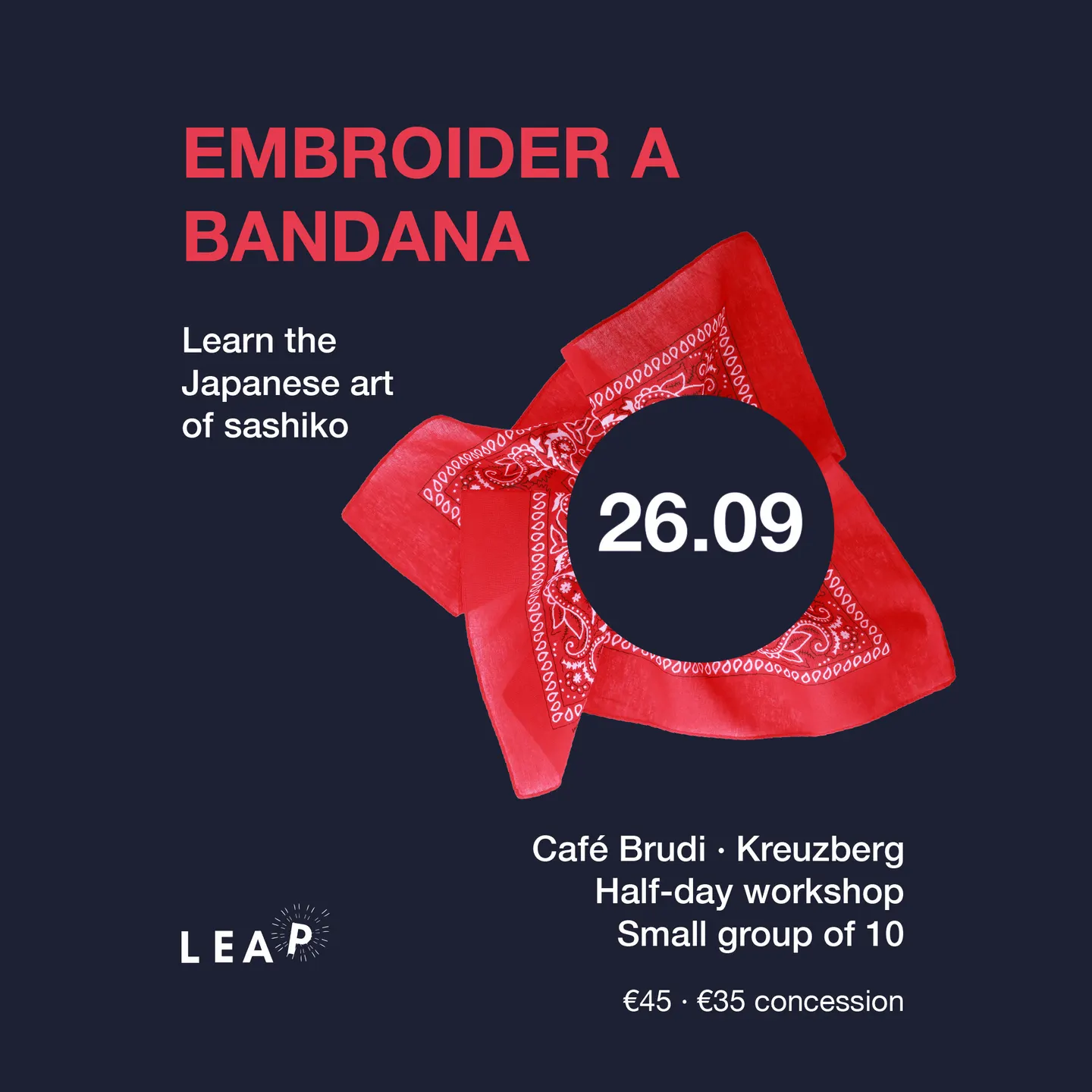 Learn the art of Sashiko: Embroider a Bandana