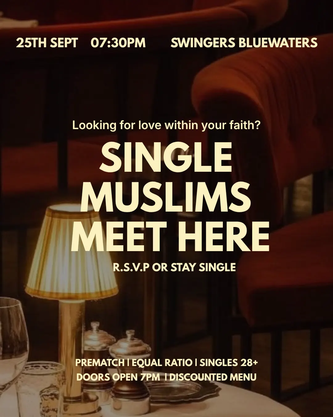 Only Muslim Dinner 28+| swingers, blue waters|25th Sept