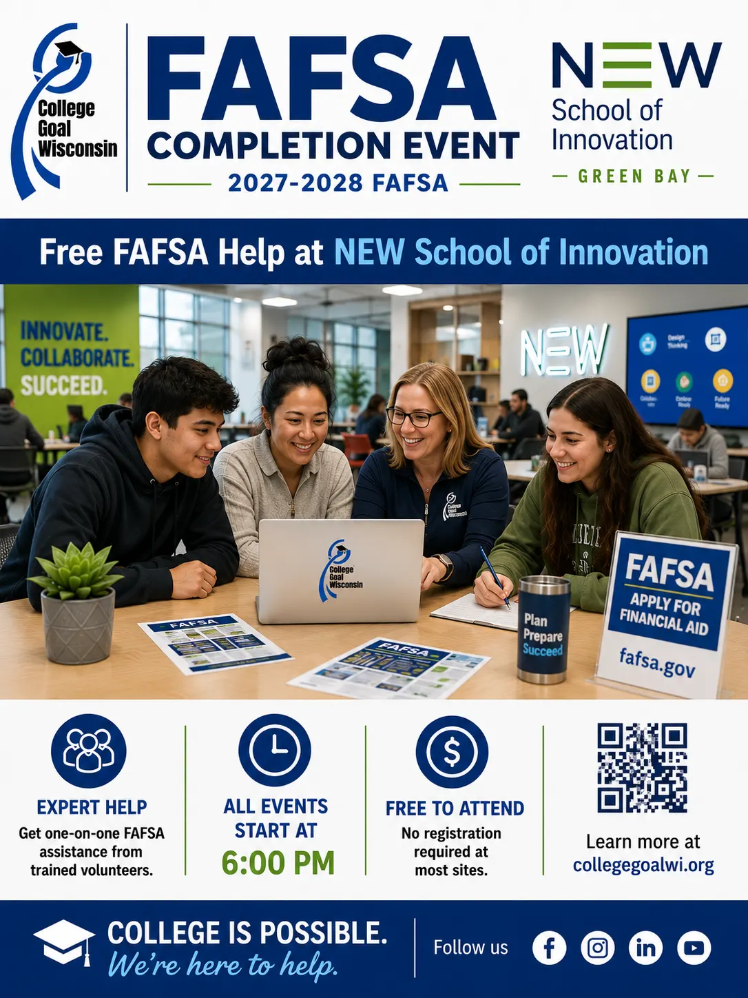 College Goal Wisconsin — Free FAFSA Help at NEW School of Innovation (Green Bay)