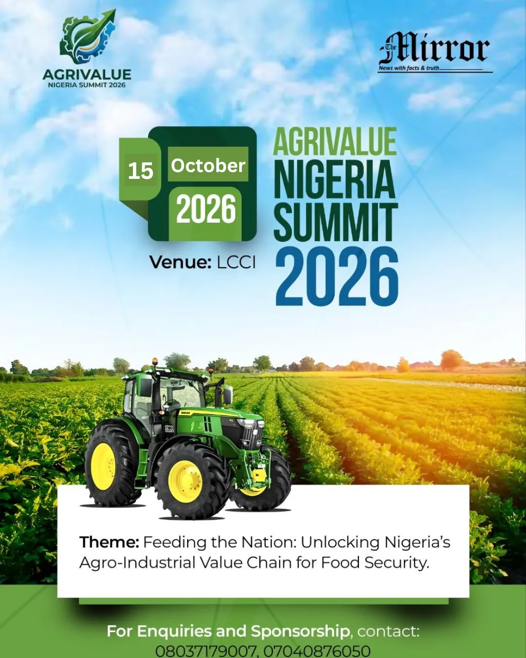 AgriValue Nigeria Summit 2026: Feeding the Nation, Unlocking Nigeria’s Agro-Industrial Value Chain for Food Security