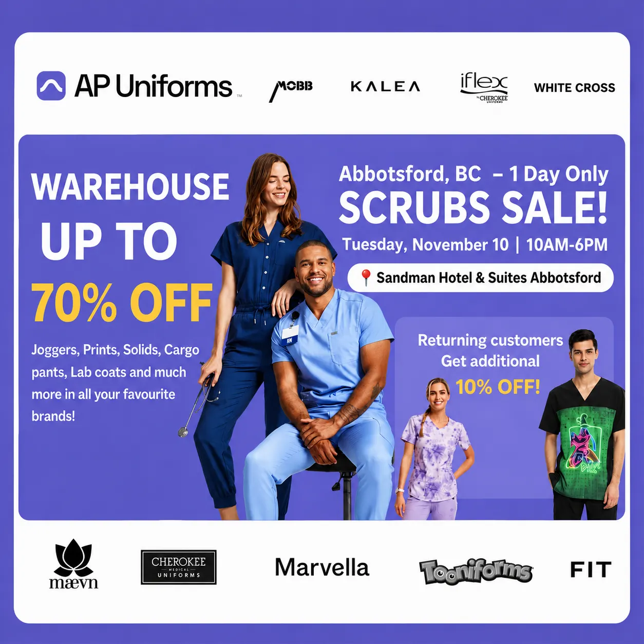 Warehouse Scrubs Sale – Abbotsford, BC – 1 Day Only
