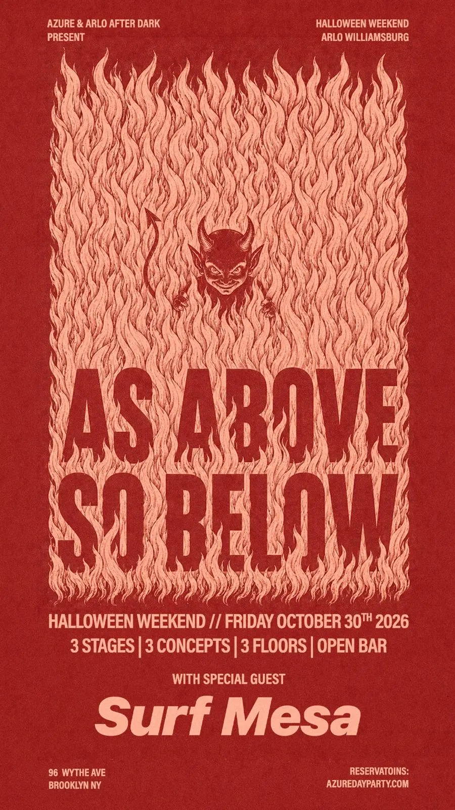 Azure Presents: As Above So Below - Halloween Friday October 30th 2026 w/ Surf Mesa | 3 Floors 3 Stages 1 Hour Open Bar