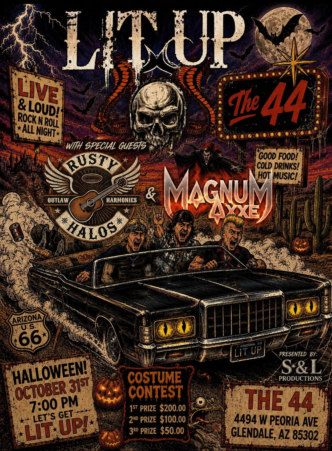 HALLOWEEN! @ 44 W/ LIT UP RUSTY HALOS | MAGNUM AXE|