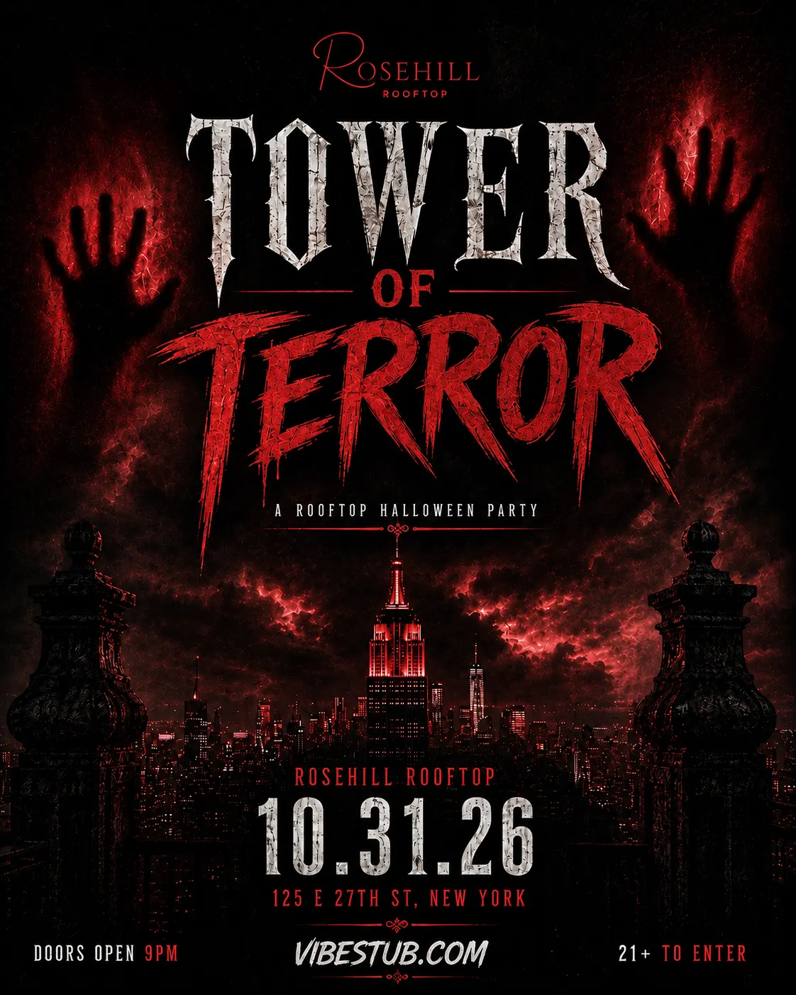 Tower Of Terror Annual Halloween Party @ Rosehill Rooftop NYC - Saturday 10/31
