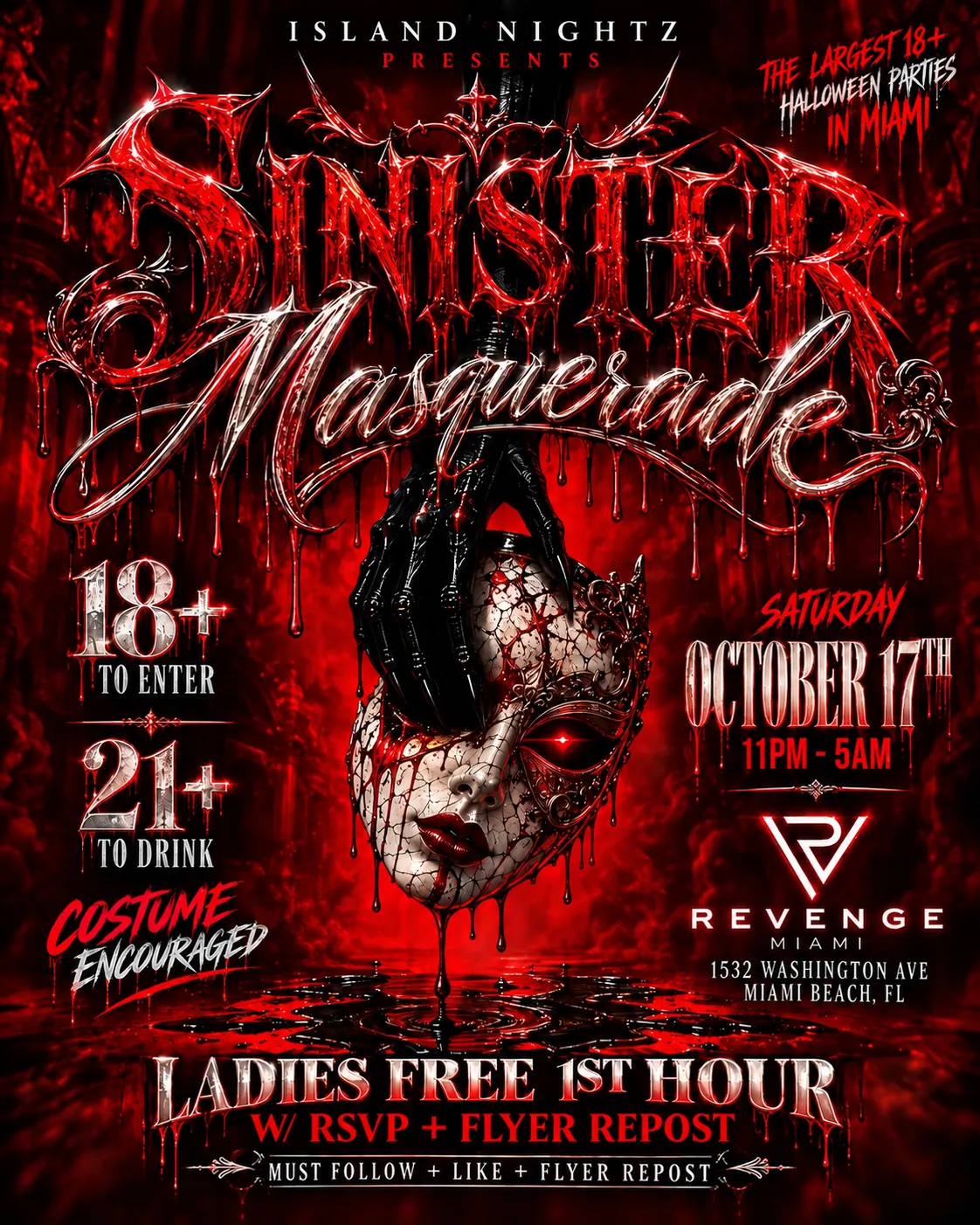 Sinister Masquerade @ Revenge Miami (18+)