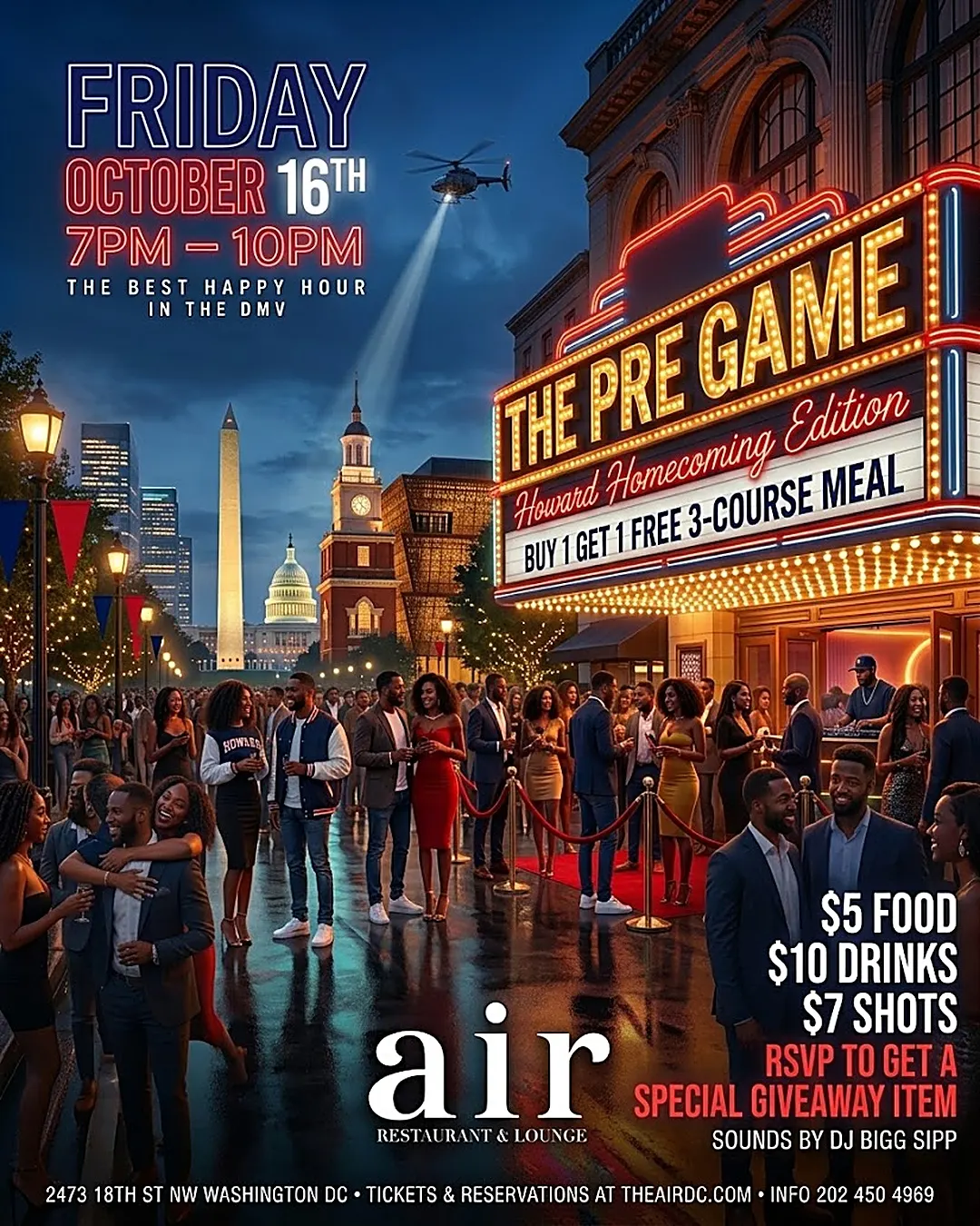The Pre-Game: Howard Homecoming Edition | FREE HOOKAH, BOGO Dinner, $5 Food, $10 Drinks