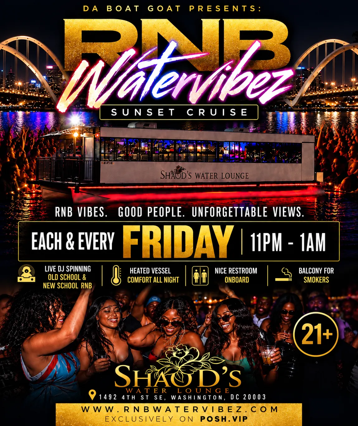 Shaod's Water Lounge " R & B Water Vibez Sunset Cruise" (Boat Indoors w/Air/Heat) (LATE NIGHT)
