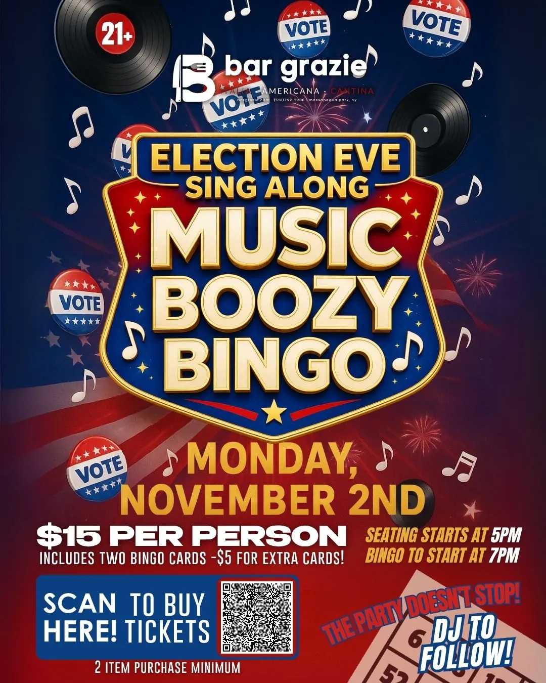 Election Eve Sing Along Music Boozy Bingo