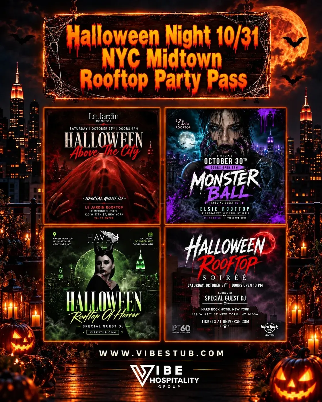 Halloween Night Rooftop Party Pass Package! One Ticket with FOUR parties