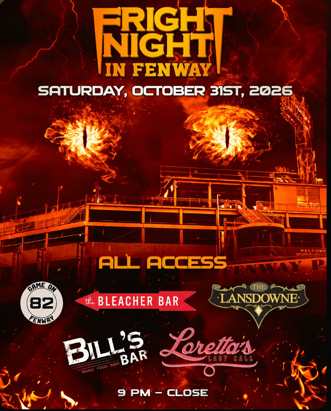 FRIGHT NIGHT IN FENWAY - ALL ACCESS BAR PASS 10/31