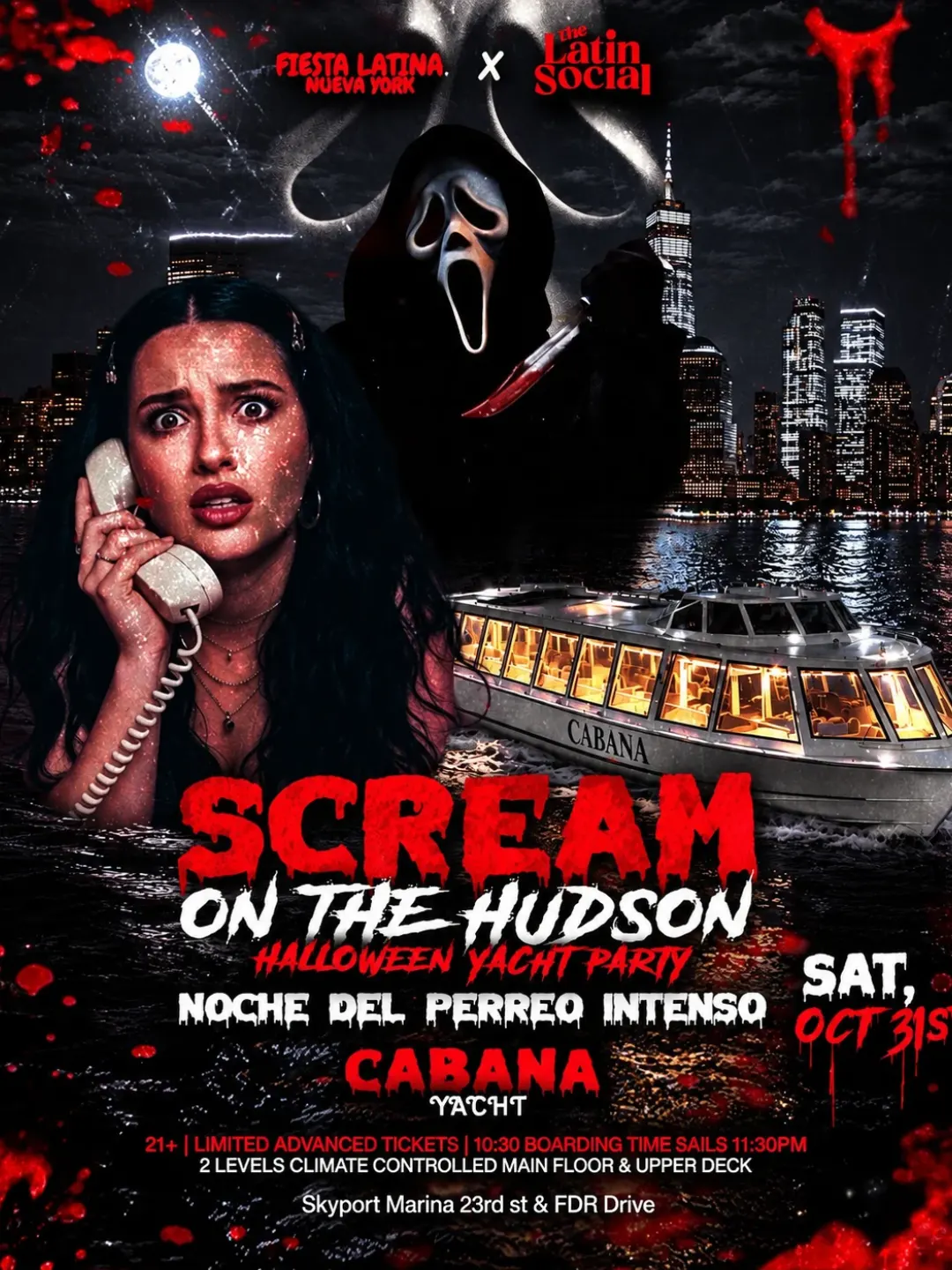 Sat, 10/31: Scream on The Hudson: Noche Del Perreo Halloween Boat Party