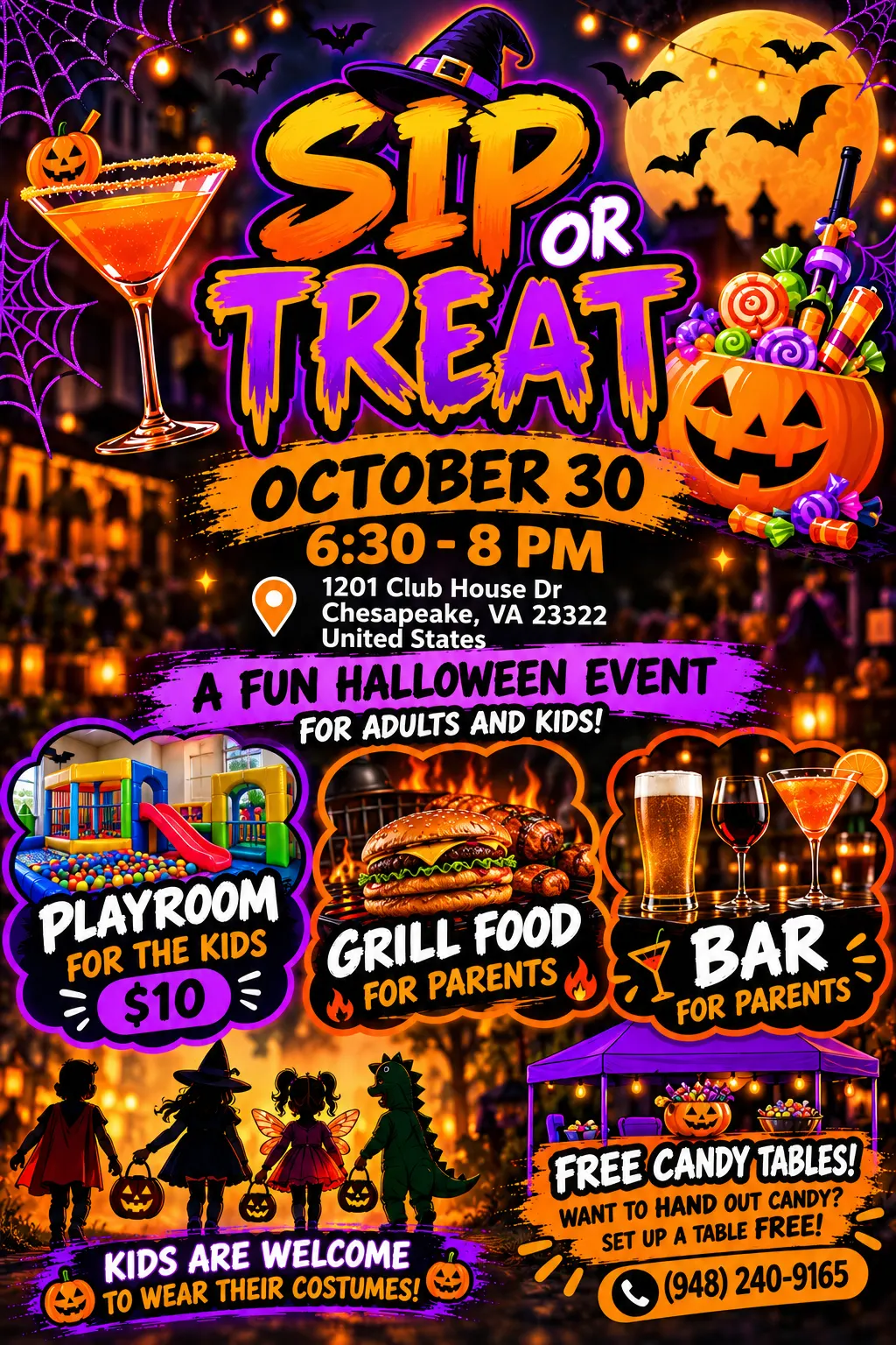 SIP OR TREAT: A Halloween Party for Adults & Kids! 👻🍭