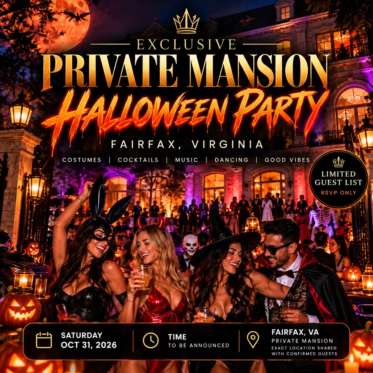 VA 🎃 Exclusive Private Halloween Mansion Party 🏰🥂