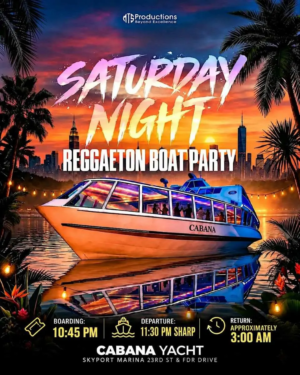Reggaeton Boat Party NYC | Cabana Yacht at Skyport Marina | Oct 24