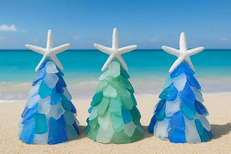 Set of THREE Mini Sea Glass Trees