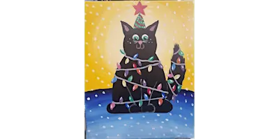Kitty in Christmas Lights - Paint and Sip in Chicago | Classpop!™