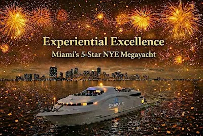 Miami's only 5-Star NYE Cruise Aboard a Megayacht - Families Welcome