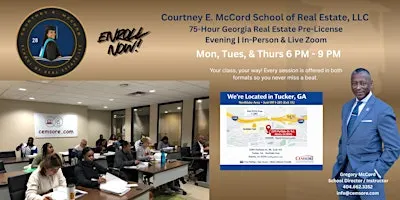 75-Hour Georgia Real Estate Pre-License| Evening |In-Person & ZOOM (Hybrid)