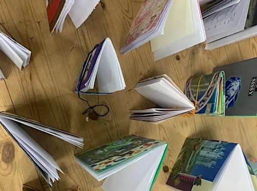 Book Binding- scrap material soft cover sketchbooks 1/11