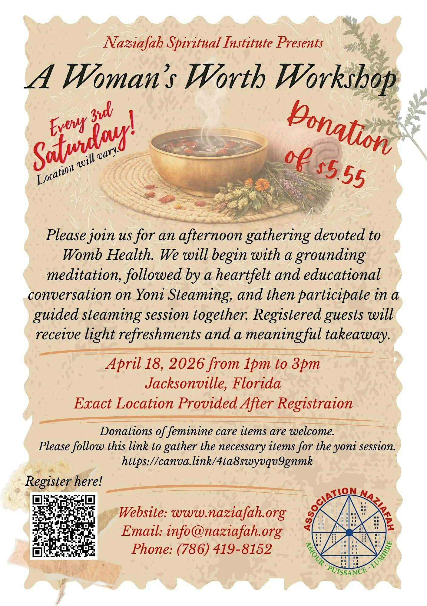 A Woman’s Worth: Grounding, Meditation & Womb Health Workshop (JAX)