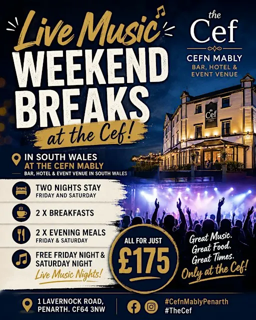 Live Music Weekend Breaks in South Wales at Cefn Mably Bar, Hotel & Events