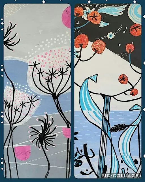 Angie Lewin Inspired Winter Mixed Media