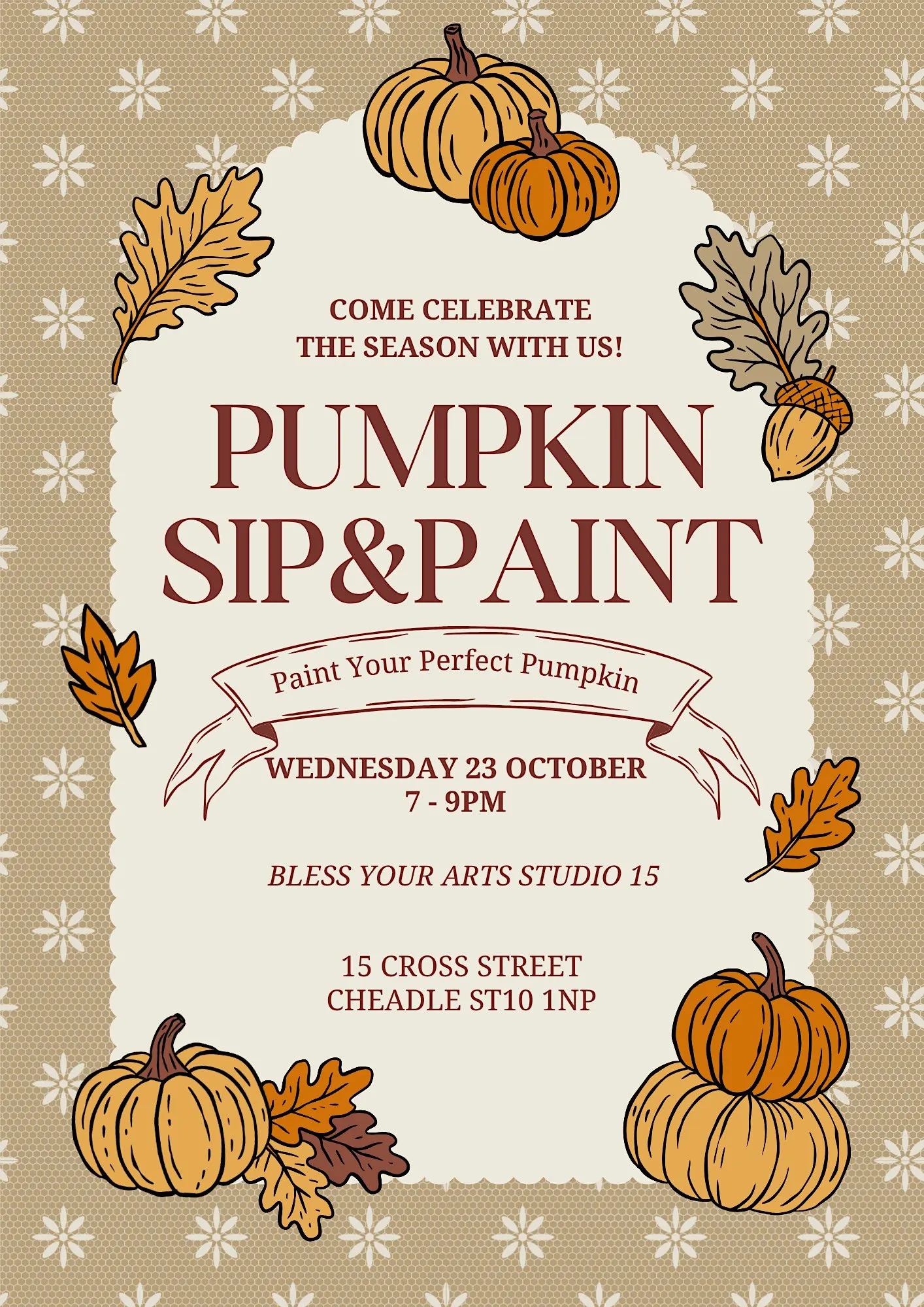SIP.PAINT.CREATE. FUNKY PUMPKIN Themed Painting