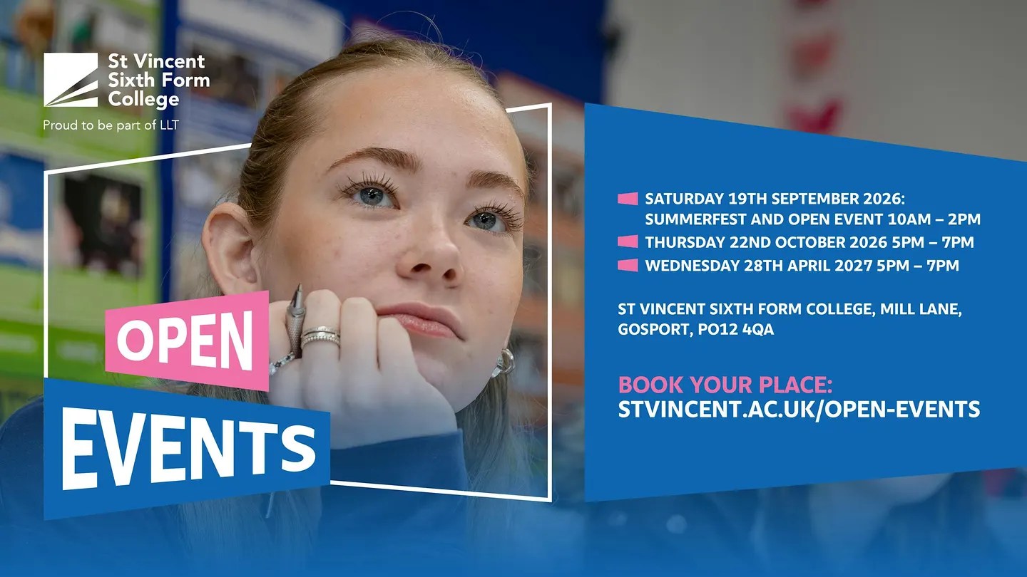 Open Evening | Thursday 22 Oct 2026 | St Vincent Sixth Form College