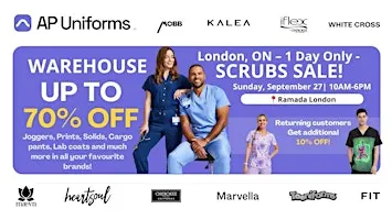 Warehouse Scrubs Sale – London, ON– 1 Day Only
