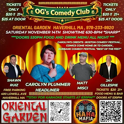 OG's Comedy Dinner Show Saturday November 14 Haverhill MA w/Carolyn Plummer
