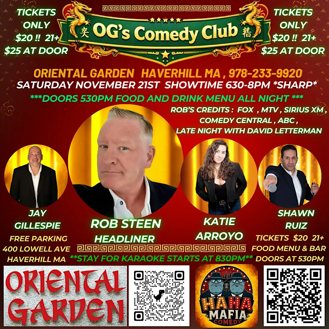 OG's Comedy Dinner Show Saturday November 21st Haverhill MA w/Rob Steen