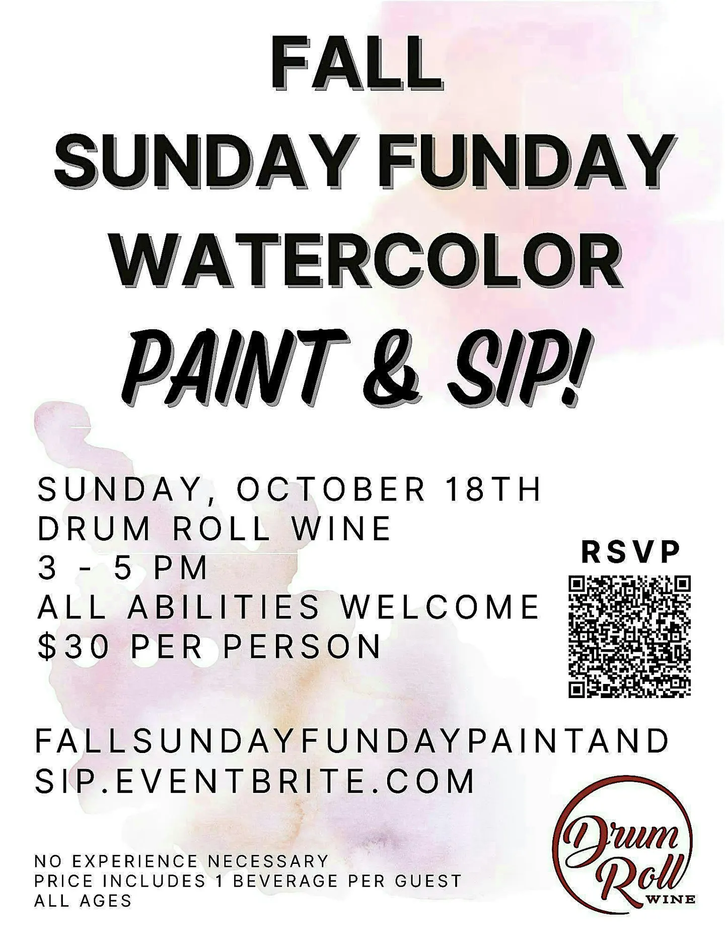 Fall Sunday Funday Watercolor Paint and Sip at Drum Roll Wine!