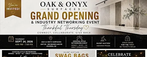 Oak and Onyx Surfaces Grand Opening + Industry Networking & Charity Event