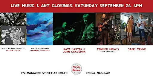 Kate Baxter & John Saavedra, Tender Mercy, and Sans Terre - live music