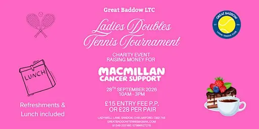 Ladies Doubles Tennis Tournament - Raising money for Macmillan!