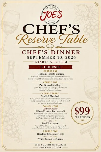 Chef's Reserve Table - Joe's Pasta House Rio Rancho