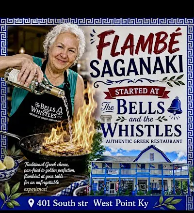Flambé saganaki and spicy feta spread