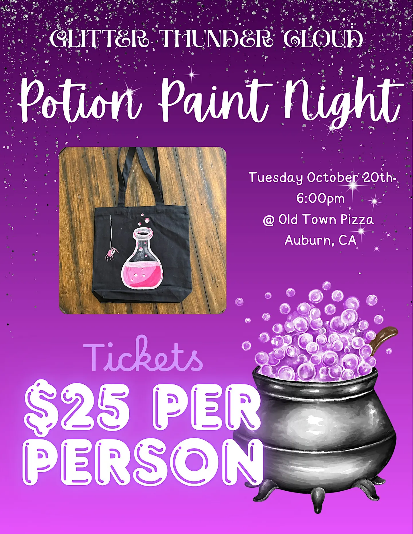 Paint & Sip Potion Tote Bag @ Old Town Pizza Auburn