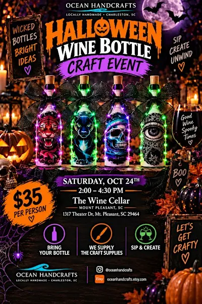 Halloween wine bottle crafting at Wine Cellar Mt Pleasant