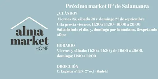 Mercadillo organizado por Alma Market Home, Bº de Salamanca, Madrid.